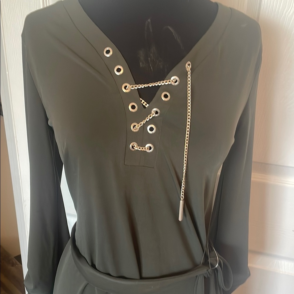 Michael Kors Olive Lace-Up Long Sleeve Dress